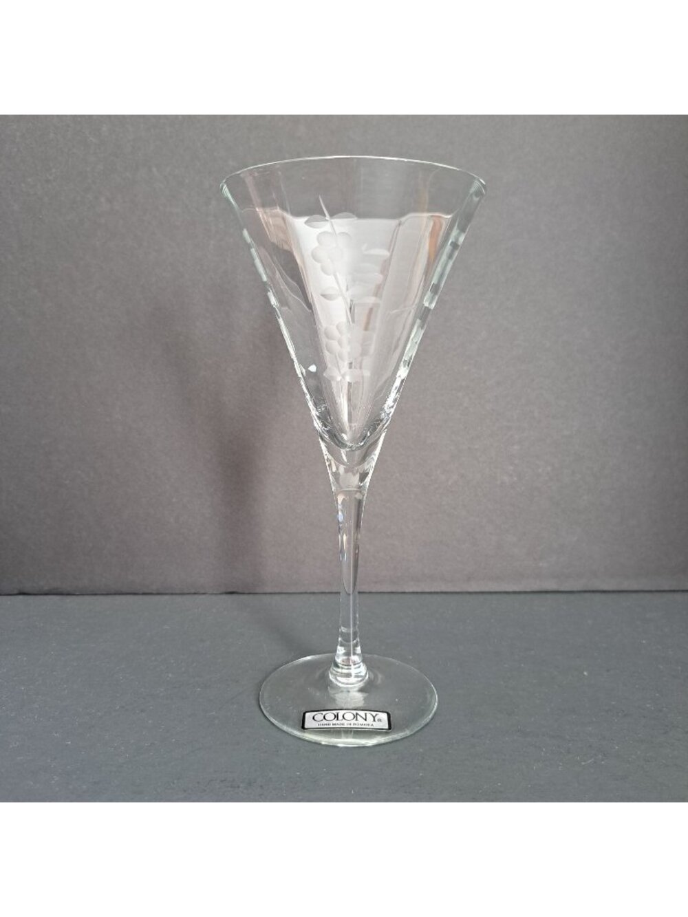 Colony Sandra Water Wine Martini Goblet Etched Floral Pattern